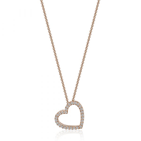 Diamond Heart Pendent Necklace Rose Gold
