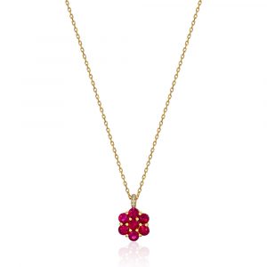 Ruby flower pendent necklace yellow gold