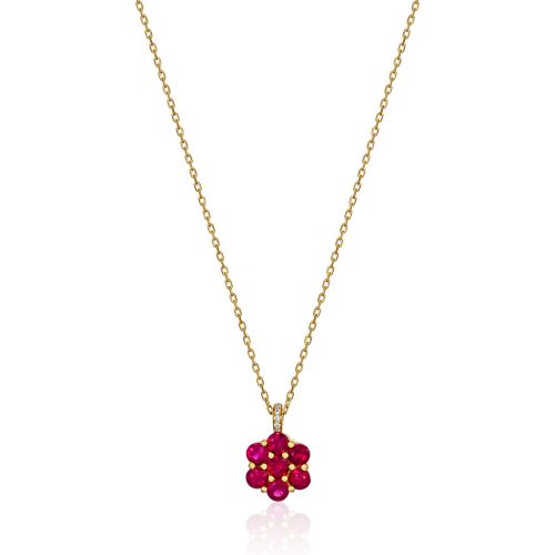 Ruby flower pendent necklace yellow gold