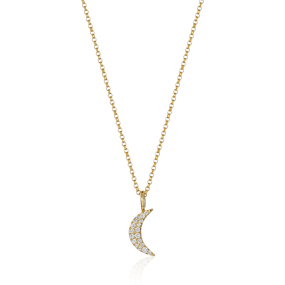 14K White Gold Diamond Crescent Moon Necklace