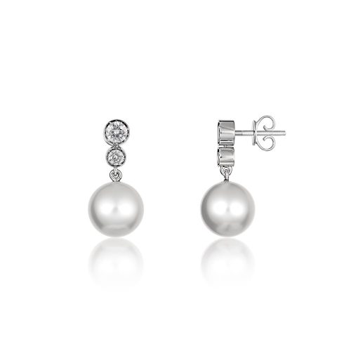 Diamond Pearl Drop Earrings White Gold