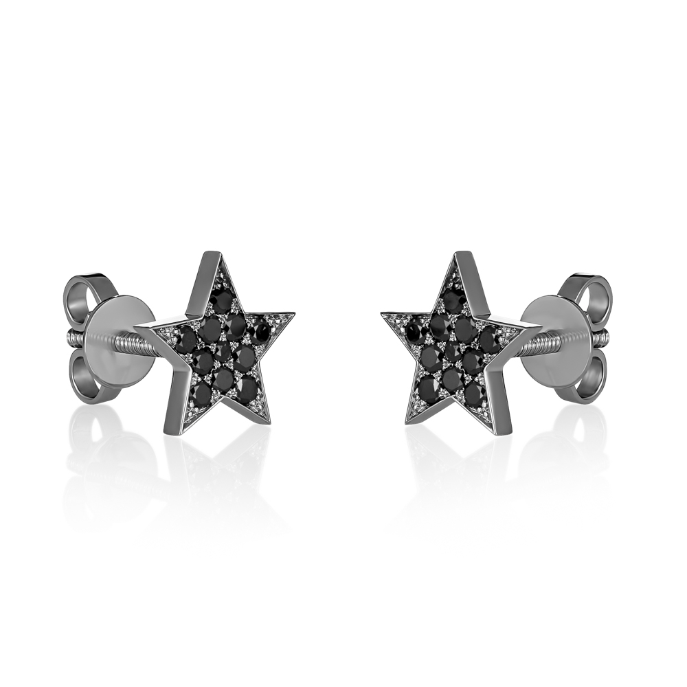 Star Stud Earrings With Black Diamond | Jewelry by Johan - Jewelry by Johan