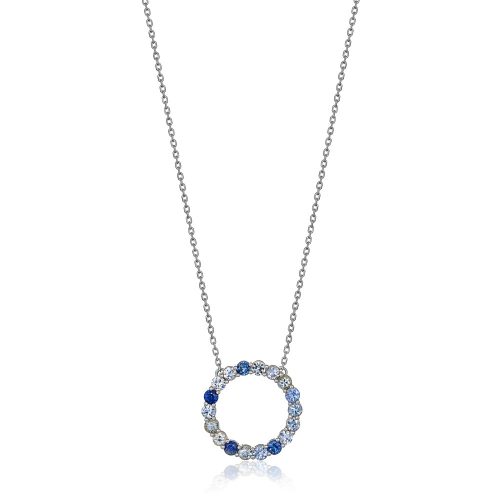 Round Blue Sapphire Pendant Necklace White Gold - Shannakian Fine Jewellery